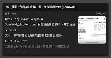 情報 台積3奈米與三星3奈米製程比較 Semiwiki 看板 Tech Job Mo PTT 鄉公所