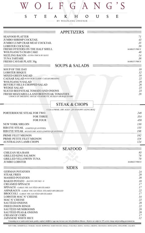 Wolfgang Steakhouse Singapore Menu Price List In Steakhouse