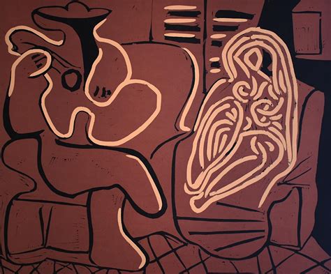 Pablo Picasso Woman Reclining And Man With A Guitar Linocut