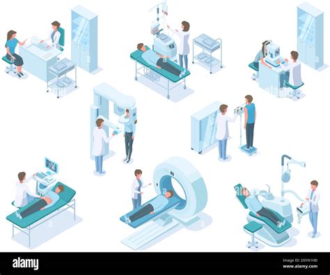 Isometric Doctors And Patients With Hospital Medical Diagnostic