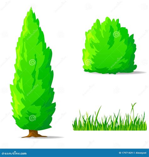 Set Of Cartoon Green Plants And Tree Royalty Free Stock Images Image