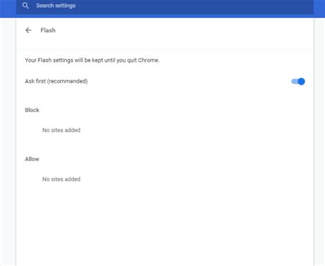 Add button not showing up in Google Chrome Flash Settings section