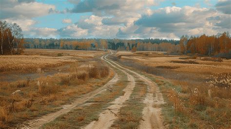 Fondo Camino Rural De Tierra En El Campo Y Bosque Pasto Seco Y Un