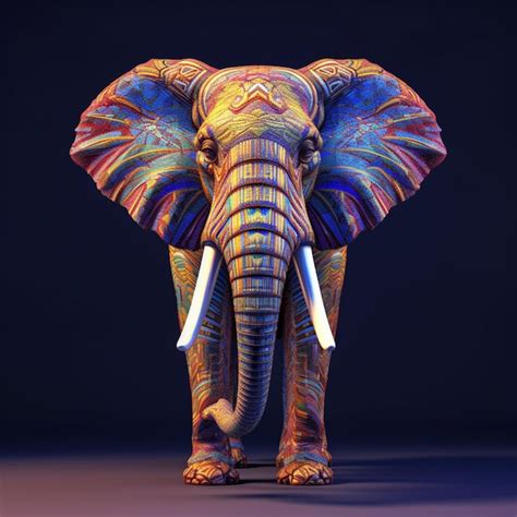 Elefante De Colores Brillantes Con Colmillos Y Colmillos De Pie Frente