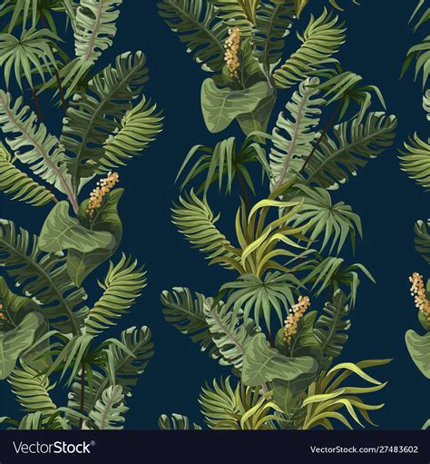 Seamless Pattern With Jungle Trees And Flowers Vector Image