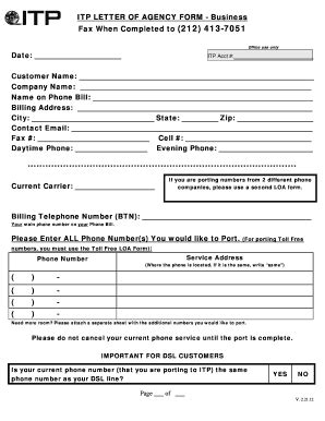 Fillable Online ITP LETTER OF AGENCY FORM Business 212 413 7051 Fax