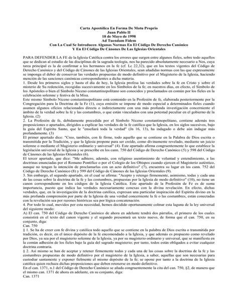 Carta Apost Lica En Forma De Motu Proprio