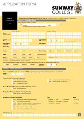 Fillable Online Application Form Sunway College Fax Email Print