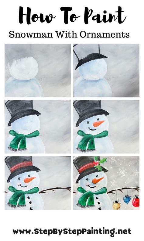 Snowman With Ornaments Acrylic Painting Tutorial Christmas Canvas