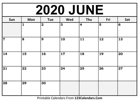 June 2020 Printable Calendar Printable Templates