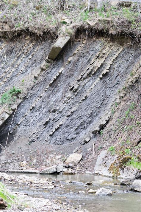 Warstwy Geologiczne W Banku Strumieniowym Obraz Stock Obraz Z O Onej