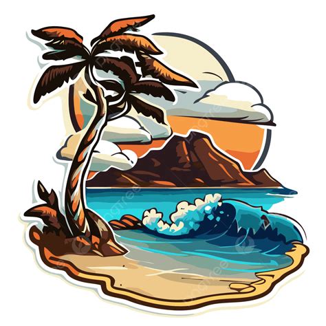 Sticker Design Vector Clipart Hawaii Beach Hawaii Beach Clipart