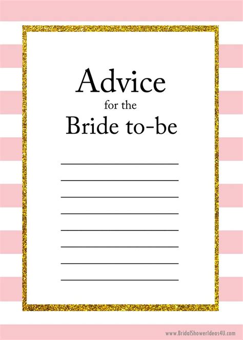 Free Printable Advice For The Bride To Be Cards Bridal Shower