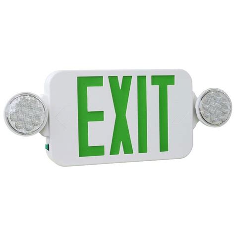 Green LED Exit Emergency Light Combo White Housing