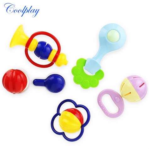 Coolplay 5pcs Baby Rattles Newborn Teether Hand Hold Shaking Bells Baby