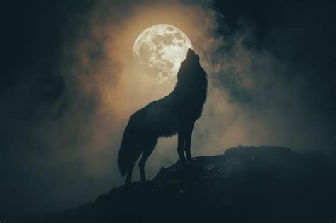 Premium Photo Howling Wolf Silhouette Under Full Moon Halloween