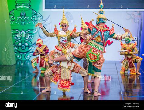 Thai Dancers Performing The Traditinal Thai Khon Dance At The Mask