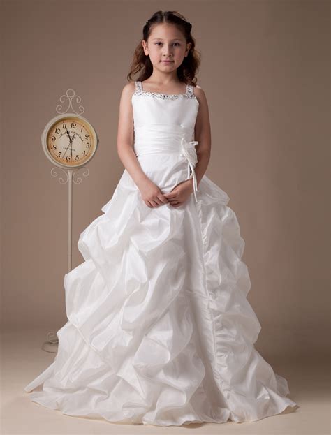 White Sleeveless Beaded Taffeta Flower Girl Dress