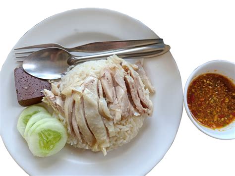 Hainanese Chicken Rice Served On A Plate With Dipping Sauce 17745771 Png