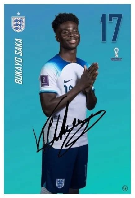 BUKAYO SAKA ENGLAND WORLD CUP 22 QATAR 6x4 Signed Autograph PHOTO