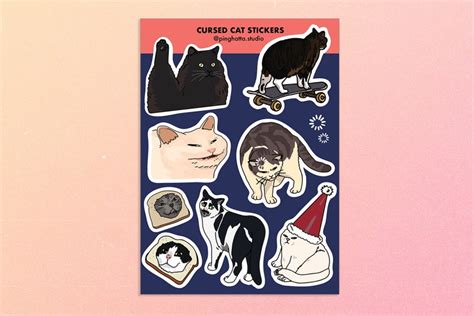 Cursed Cat Meme Sticker Sheet Sad Cat Sticker Funny Meme Etsy