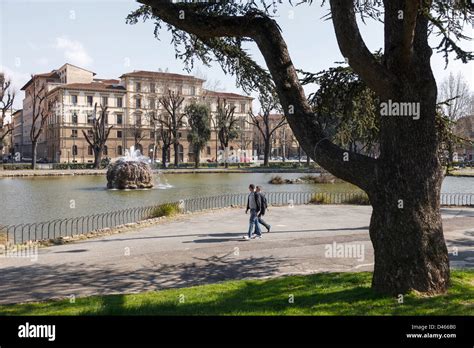 Park With Fountain And People Walking Fortezza Da Basso Florence