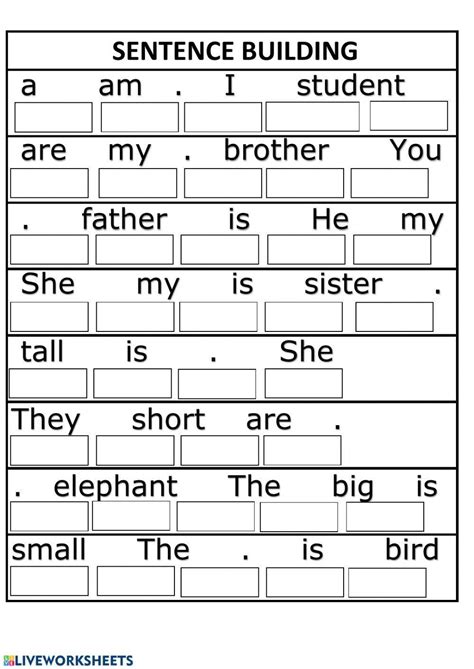 Sentence Building 2 Worksheet Live Worksheets Worksheets Library