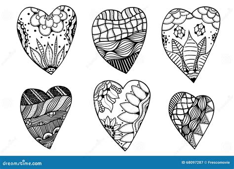 Corazones En Estilo Del Zentangle Ilustración del Vector Ilustración