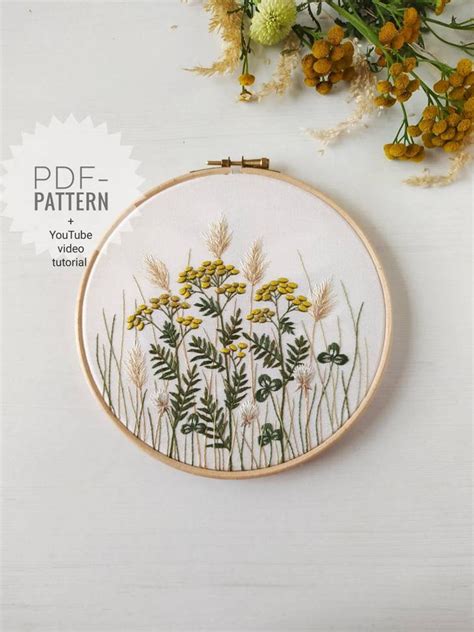 Tansy Meadow Embroidery Pattern Pdf Video Tutorial Wildflower Pattern