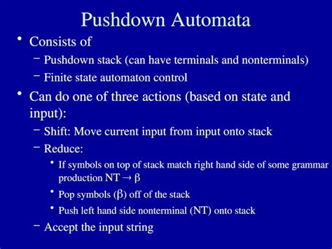 Ppt Pushdown Automata Consists Of Pushdown Stack Can Have Terminals