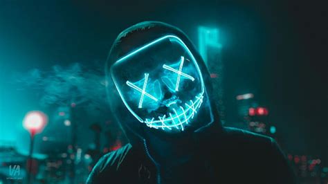 Hd Wallpaper Mask Masked Light Bulb Neon Fire Wallpaper Flare