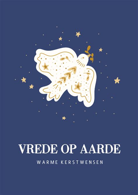 Donkerblauwe Kerstkaart Met Vredesduif En Kaartje Go