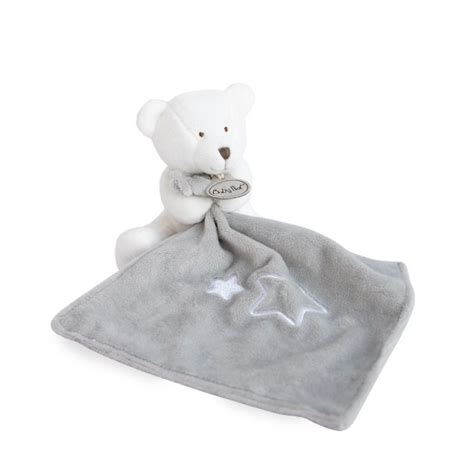 Baby Nat Les Flocons Doudou Mouchoir Ours Blanc Gris Toile