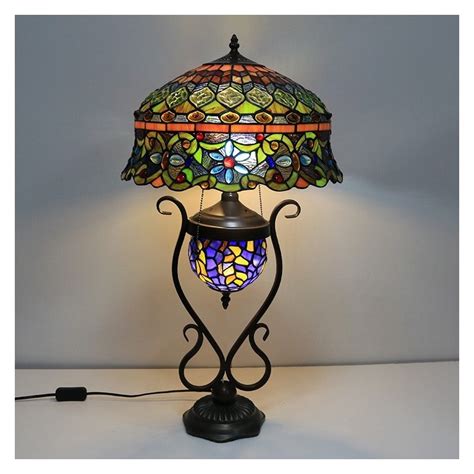 Long Huijing 16 Colored Stained Glass Lamp Shade Table Lamp Tiffany Style Table Lamp With