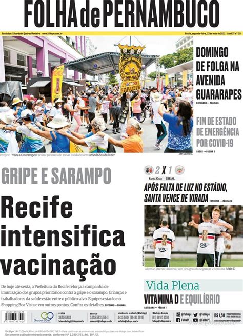 Capa Folha De Pernambuco Edi O Segunda De Maio De