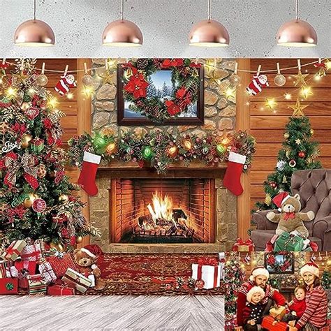 Christmas Fireplace Backdrop 7x5ft Winter Vintage Merry Christmas Eve