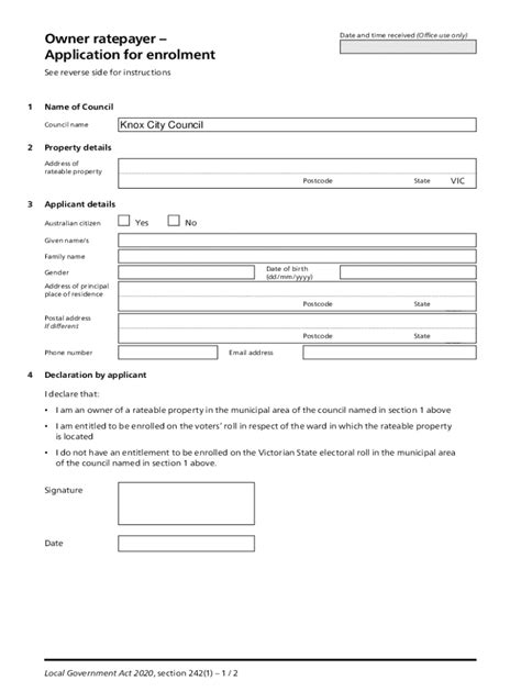 Fillable Online Owner Ratepayer Application For Enrolment Form Fax