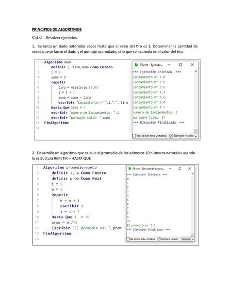 S14 S1 Resolver Ejercicios PRINCIPIOS DE ALGORITMOS S14 Resolver