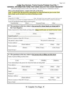 Fillable Online Co Travis Tx Court Registry General Information Form