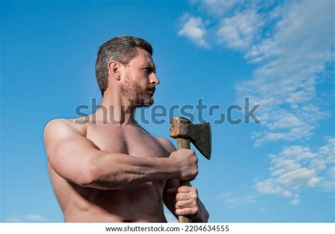 Shirtless Man Axe Caucasian Man Hold Stock Photo Shutterstock