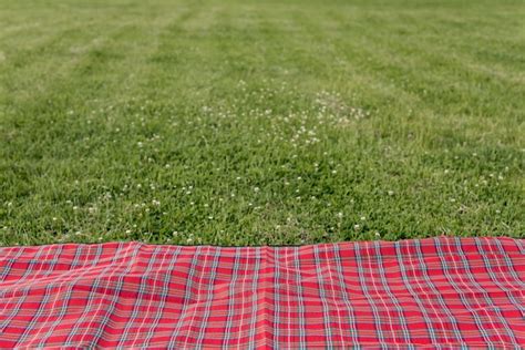 Premium Photo | Picnic blanket on park grass