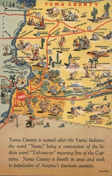 Novelty Map of Yuma County, Arizona Postcard