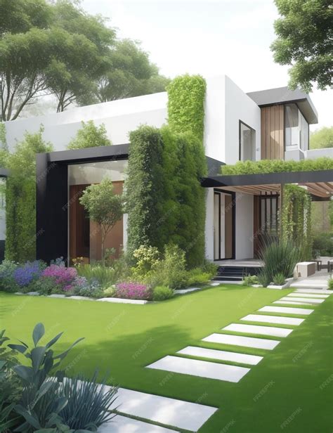 Premium Photo | A Modern luxury house with a beautiful flower garden