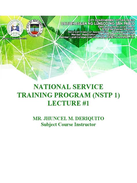 National Service Training Program Nstp 1 Lecture 1 Mr Jhuncel M