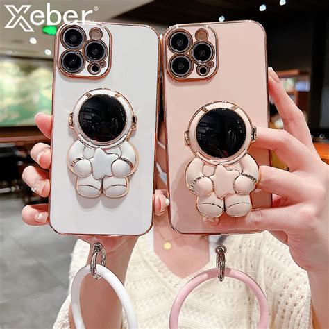 Astronaut Folding Stand Cute Soft Bracelet Phone Case For Iphone 14 13 12 Pro Max 11 Shockproof