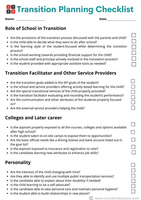 Transition Planning Checklist Pdf Included Number Dyslexia