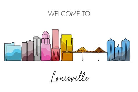 Louisville Skyline Drawing Continuous Single Line Art Of Famous City