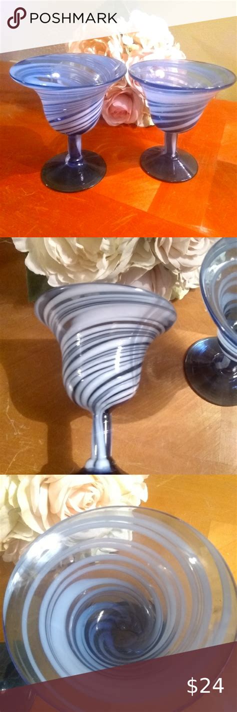 Art Glass Wine Glasses Hand Blown Blue White Hand Blown Glasses Blue And White Art Glass Art