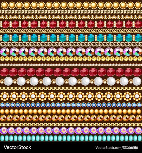 Seamless Pattern Gold Jewelry Chains And Beads Vector Image