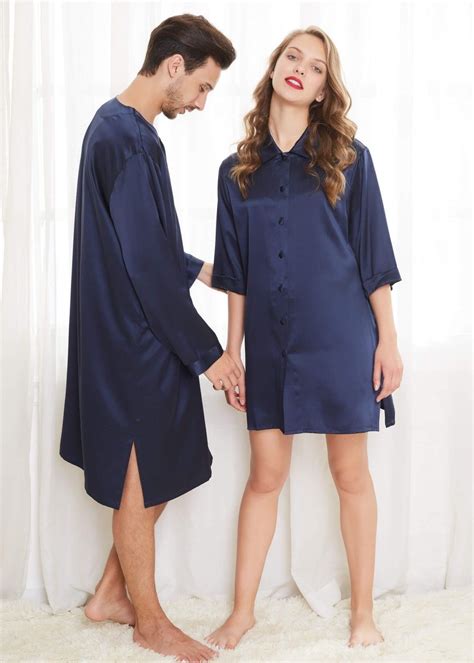 22 Momme Simple Silk Couple Nightshirts Daily Outfits Night Shirt Silk